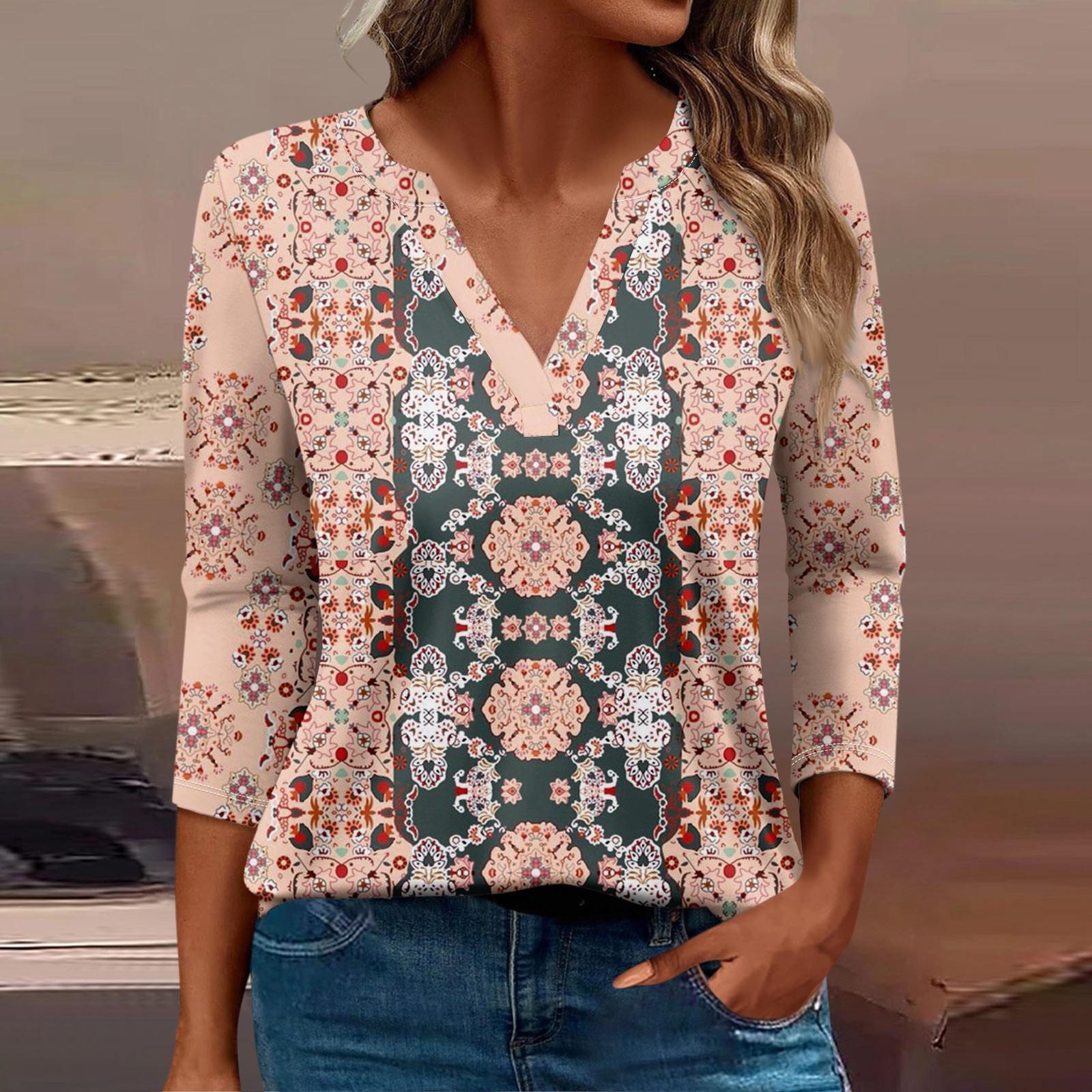 

Женская футболка Футболка с принтом Рукав 3/4 Повседневные Выходные Мода Базовый V-образный вырез Обычный топ XL зелёный