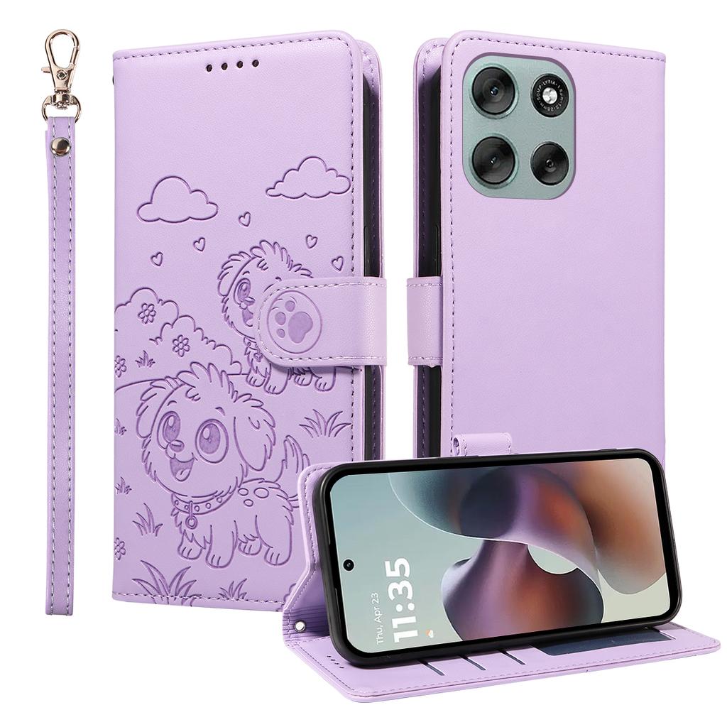 For Motorola Moto G66j 5G/Motorola Moto G66y 5G/Motorola Moto G56 5G Case RFID Blocking Imprinted Dog Pattern PU Leather Phone Cover with Wrist Strap