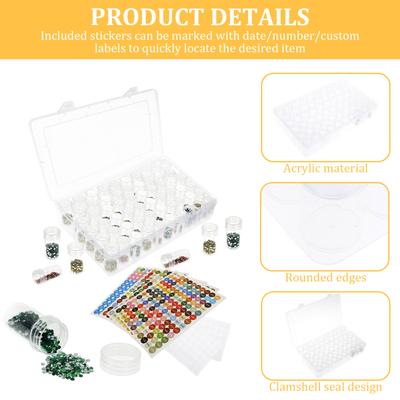 2Pcs 60 Grids Bead Storage Box Portable Jewelry Diamond Gems Art Bead Painting Organizing Container Transparent DIY
