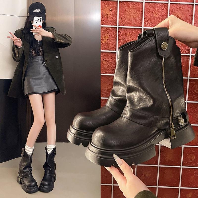 Women Short Boots 2026 Autumn Winter Platform Thick Heel Fashion Belt Buckle Shoes Street Style Banquet Motorcycle Botas Mujer