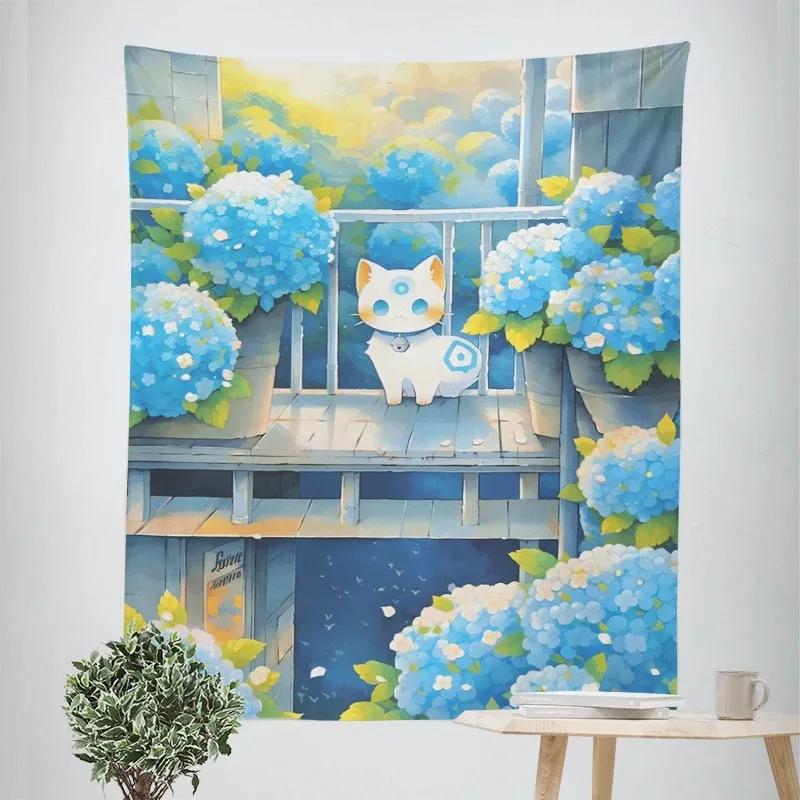 

Милый декоративный гобелен с мультяшным котом, декор для дома, стены, офиса, гостиной, гобелен 100x75cm