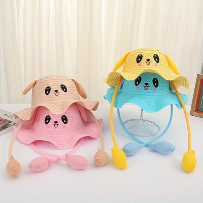 Kids Baby Bunny Hat with Moving Ears Rabbit Straw Hat Jumping Ear Funny Cap Wide Brim Sun Protection Hat Boys Girls Outdoor
