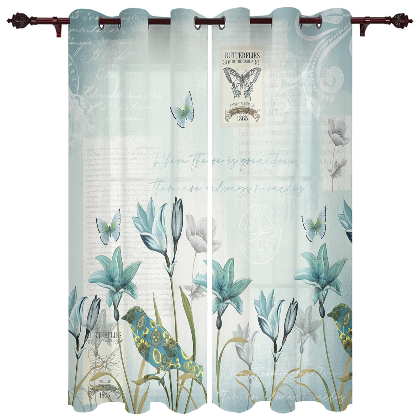 Винтажная занавеска на окно с цветком тюльпана и бабочкой — фото 13