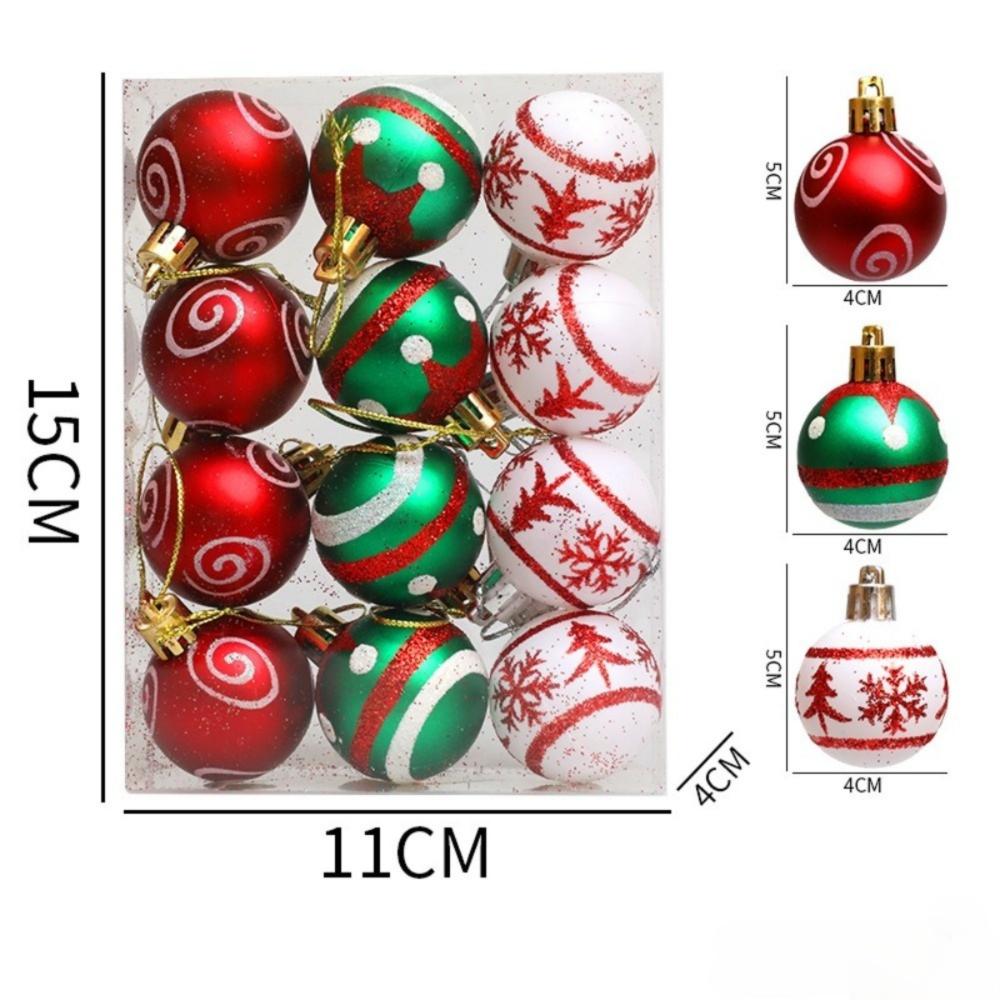 12Pcs 4cm Christmas Ball Set Painted Xmas Ornament Ball Creative Xmas Tree Hanging Pendant