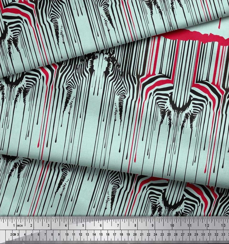 Soimoi Japan Crepe Satin Fabric Umbrella & Zebra Animal Skin Print Fabric by the metre 42 Inch