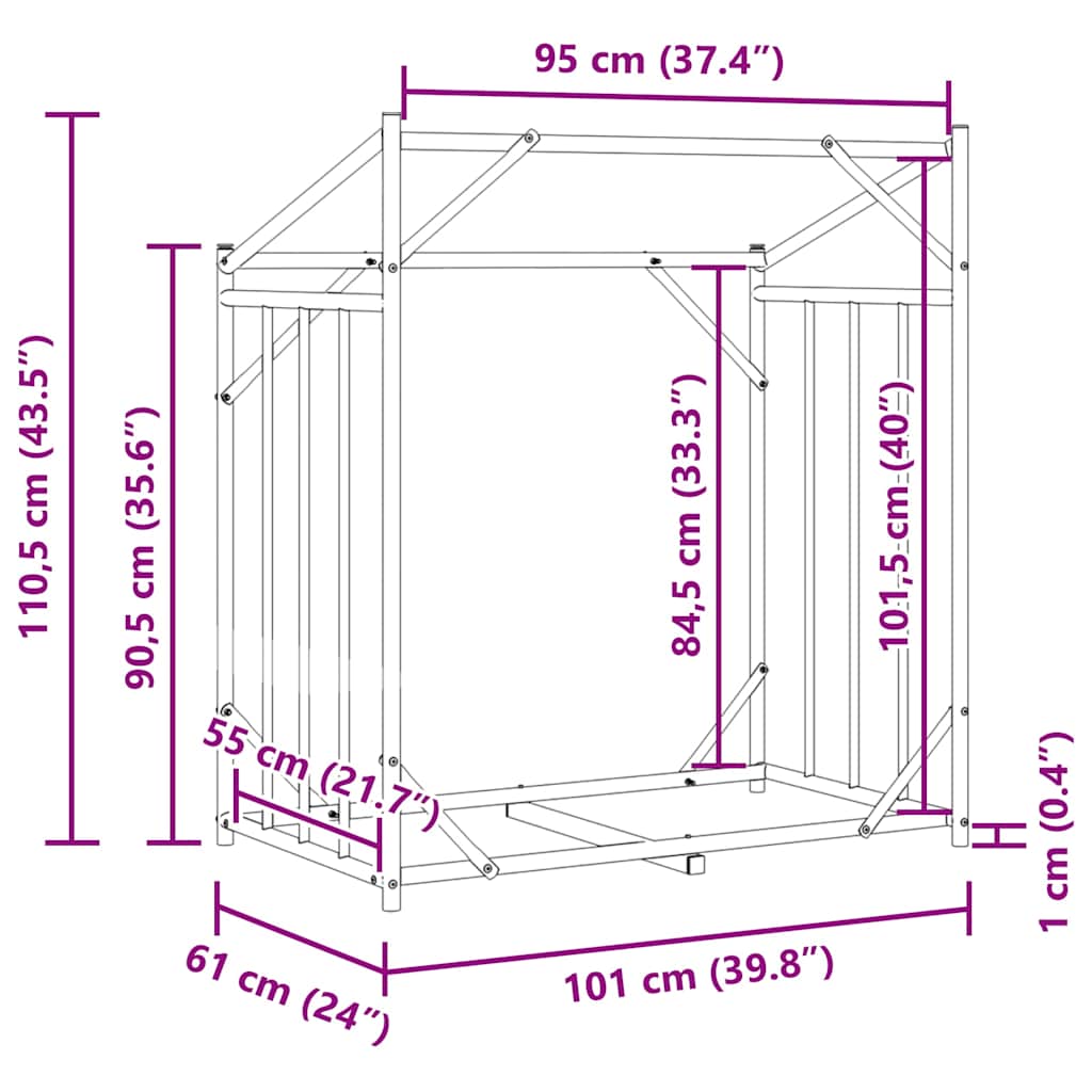 Stojak na drewno opałowe z pokrowcem przeciwdeszczowym 101 x 61 x 110,5 cm Stal galwanizowana