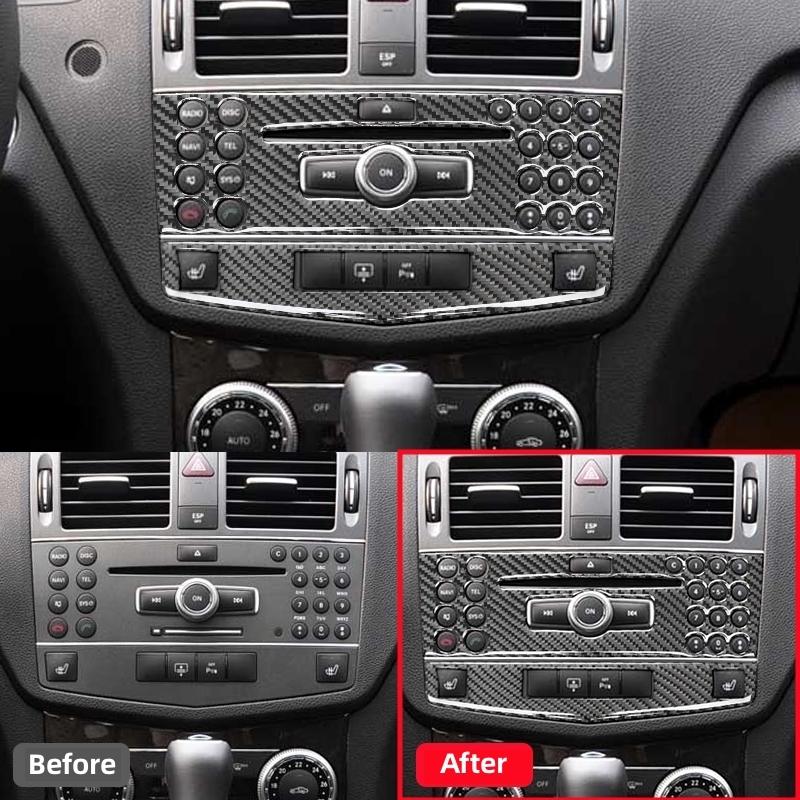 For Benz W204 2007-2013 C-Class Central Control CD Car Radio Button Panel Decorative Cover Trim Sticker Accessories Carbon Fiber