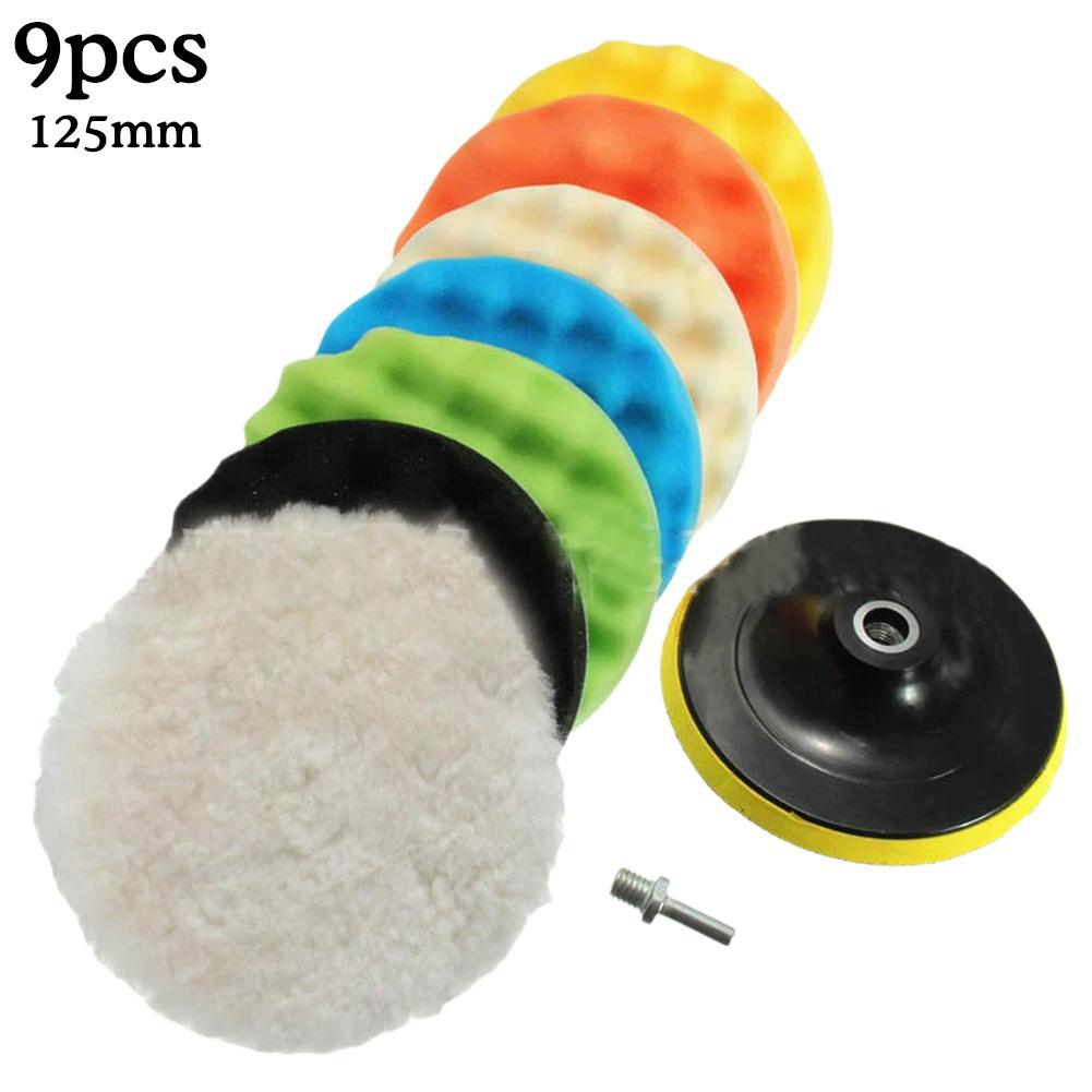 9pcs Car Sponge Polishing Disc Wheel Disc Pad Kit Polisher Drill Adapter Car Beauty Polishing Waxing Paint Care Tools 5inch