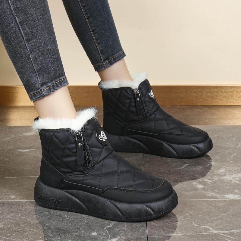 34-42 Winter Women's Large Fashion Plus Velvet Warm Thick Bottom Height Boosting High Top Cotton Shoes Snow Boots Midsole Women's Boots