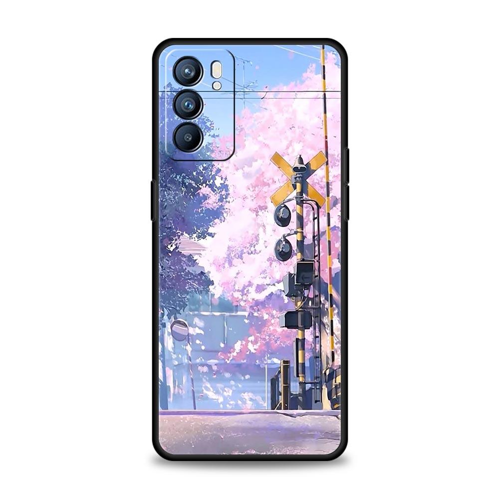 Cherry Japanese Traint Moun Fuji For Oppo Reno7 Reno6 Pro Plus A54 5G Case Find X6 X5 A53 A52 A9 A15 A95 A17 A16 A76 A74 Cover