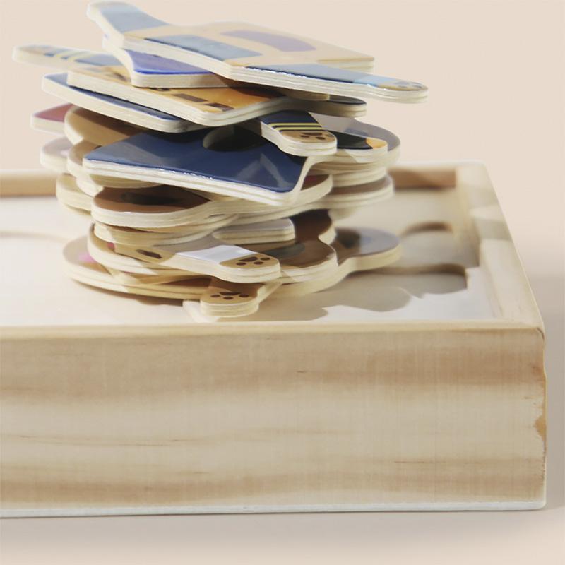 Dřevěná hračka Montessori Kreslené zvířátko Převlékání Skládačka Medvěd Převlékání Tvarové párování Puzzle Dětské vzdělávací hračky