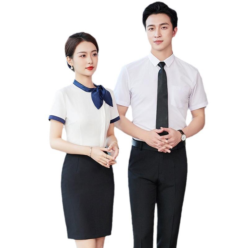 Women's Bow Tie Chiffon Blouse - Short Sleeve, Korean Fashion, Stretch, Professional Workwear, White Shirt