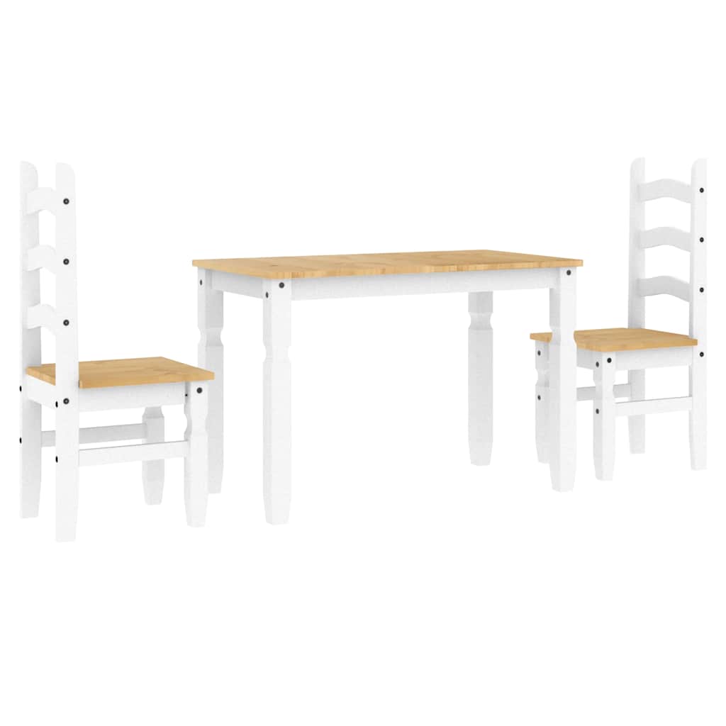 3 Piece Dining Set PANAMA White Solid Pine Wood