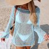 Side-slit Loose Solid Color Pullover Knitted Cut-out See-through Sexy Beach Sun Protection Bikini Blouse