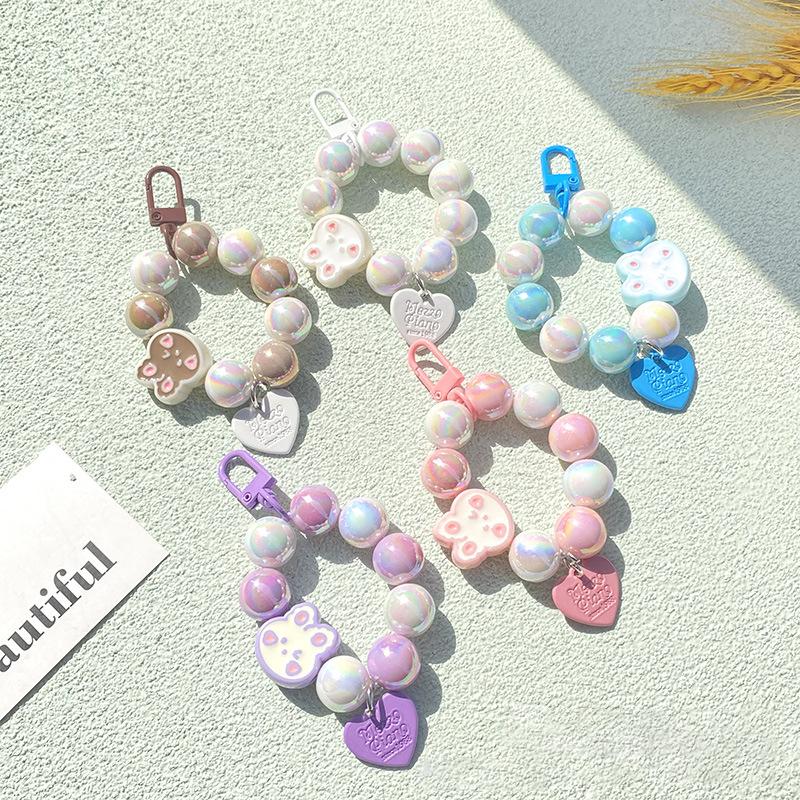 

16Mm Cute Rabbit Beaded Chain Car Keychain Pendant Earphone Bag Chain Accessories Anti-Lost Rope розовый