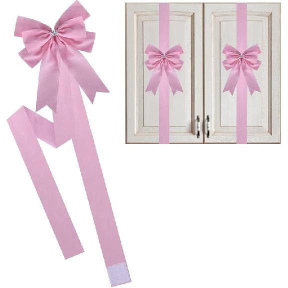 6 Pcs Pink Cabinet Bows Large Pink Velvet Ribbons Easter Cabinet Door Spring Bows for Easter Birthday Wedding Spring Christmas Party (Pink)