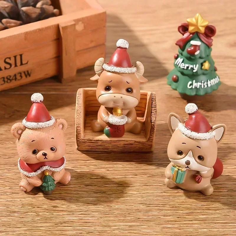 Christmas Resin Small Animal Ornaments Creative Home Decor Mini Christmas Trees & Santa Clauses Christmas Gifts
