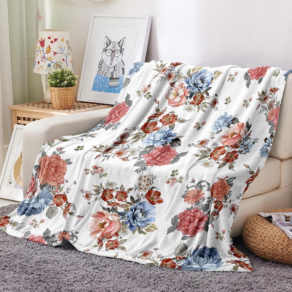 Watercolor Floral Throw Blanket Colorful Wildflower Blankets Botanical Plant Leaf Bed Blanket Flower Butterfly Flannel Fleece
