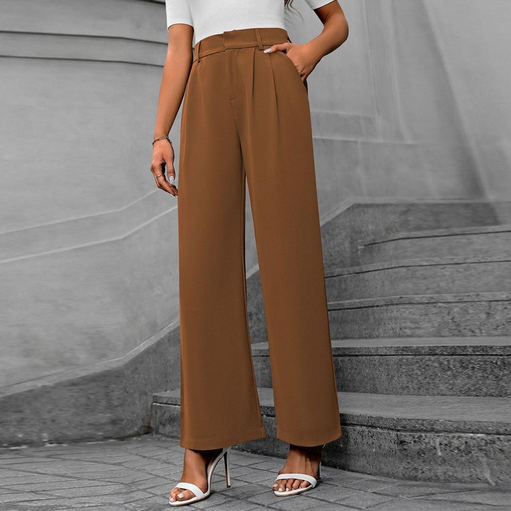 Lässiges Temperament Pendlerhose mit hoher Taille Lose gerade lange Hose mit weitem Bein für Damen