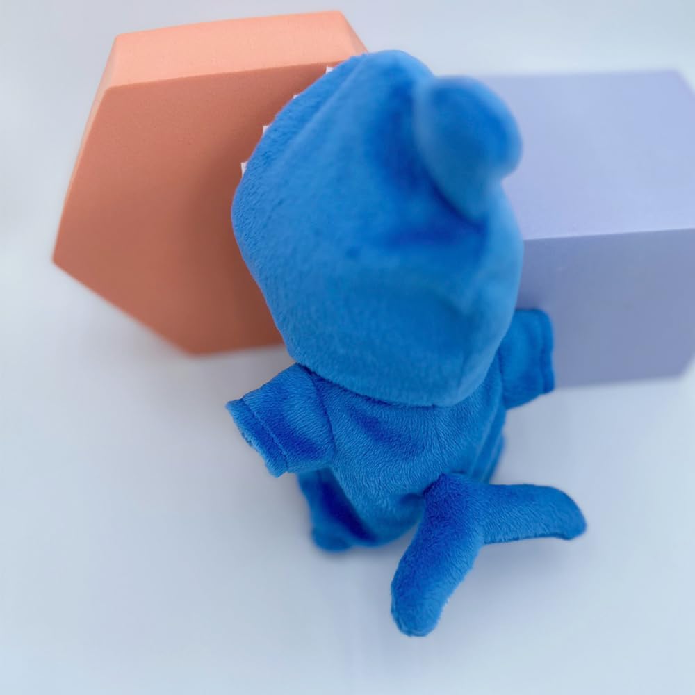 niannyyhouse 10cm Plush Dinosaur Shark Jumpsuit Coverall Dress-Up Cotton Doll with Accessories (Blue)