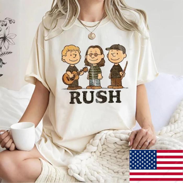 ГОРЯЧАЯ РАСПРОДАЖА Rush x Peanuts Ретро Футболка Geddy Lee Alex Lifeson Neil Peart Винтажная Унисекс Размер M