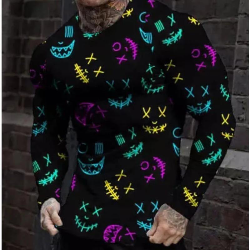 Menn Casual 3D Digitaltrykk Sport T-skjorte Herreklær Langermet Hip Hop Topper T-skjorte