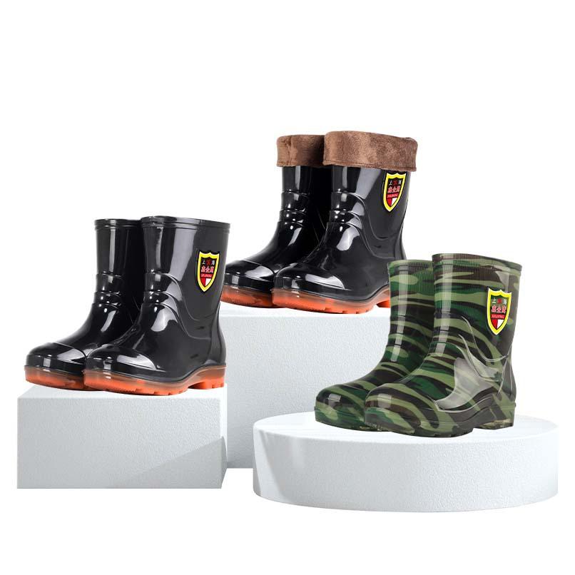 Water Shoes Men's Low-tube Rain Shoes Autumn and Winter Velvet Warm Spring and Autumn Short Rain Boots Waterproof, Non-slip and Oil-resistant