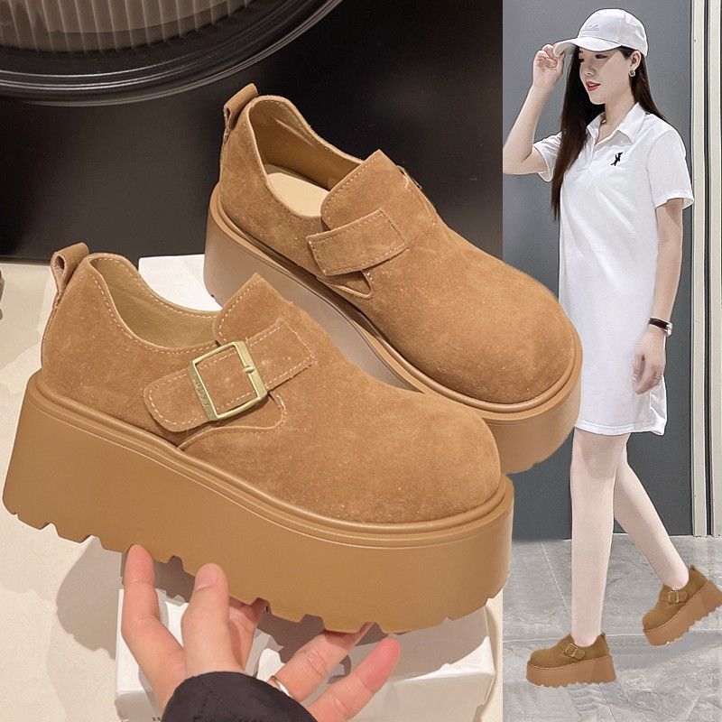2025 new autumn and winter Boken platform small man height Boken shoes women's versatile big head ugly cute single shoes loafers