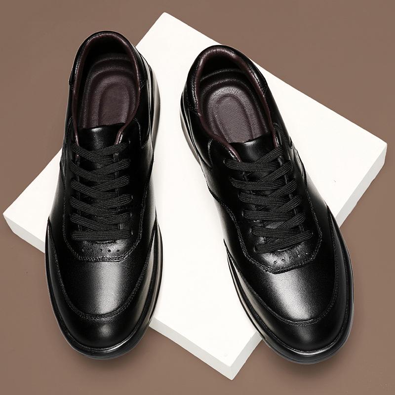 Men's Black Genuine Leather Soft Sole Lace-up Casual Breathable Business Shoes