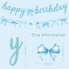 Blue Bow Happy Birthday Banner with Bow Garland for Baby Shower Girls Women Blue Bow Themed Coquette Birthday Party Decorations