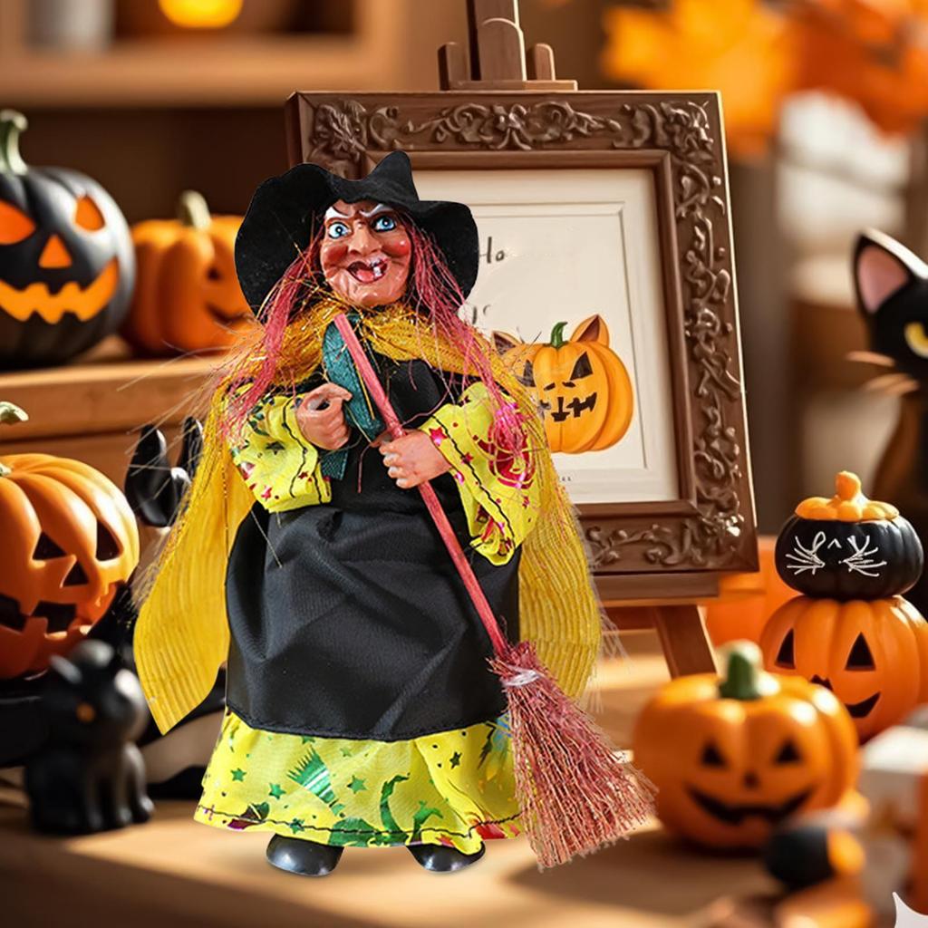 Halloween Figurines Halloween Witch Figurines Vintage Figure With Broom For Fireplace Haunted House Props Porch Party Apartment