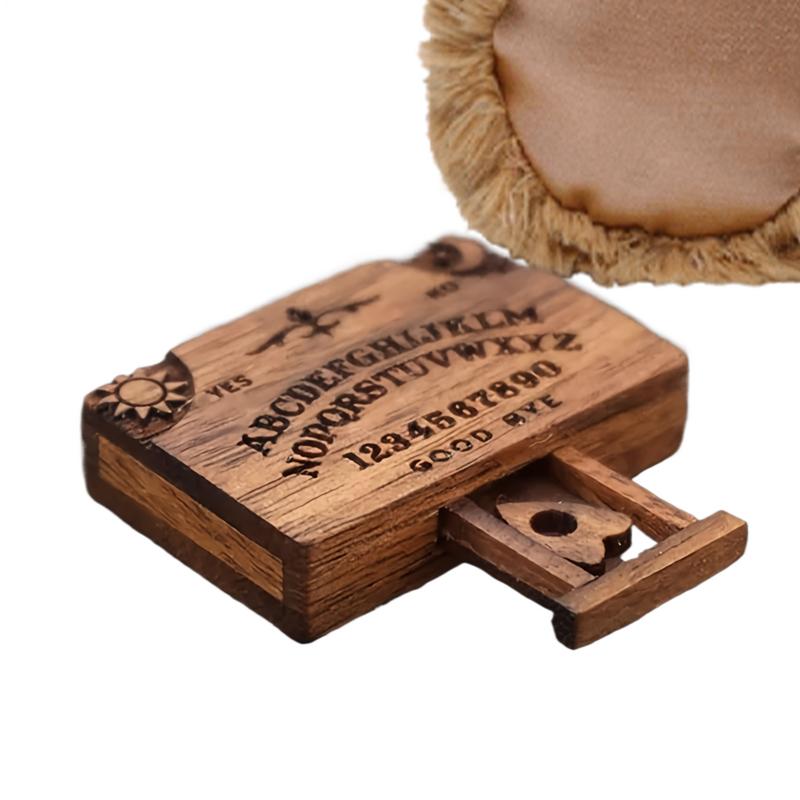 Mini Ouija-Brett mit Schublade Holz Miniatur Spirituelles Brett Schubladen-Ornamente mit Planchettes Emotionale Liebe Schubladen-Dekor