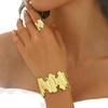 Bohemian Metal Leaf Fingerprint Geometric Open Bangle Ring for Women's Daily Wear