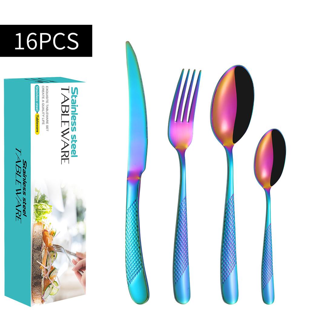 High-End-Western-Food-Geschirrset, Star Diamond, Edelstahl, Haushaltssteakmesser, Gabel und Löffel, komplettes Set für 6 Personen, für 4 Personen