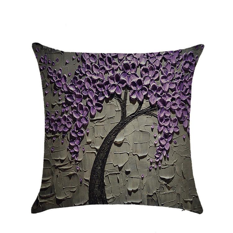 Sofa Pillow European Three-dimensional Oil Painting Tree Print Polyester Cushion Home