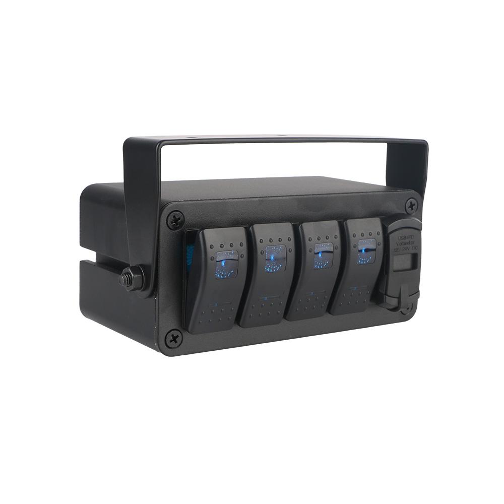 PD+QC Fast Charging DC 12V/24V 2/3/4/5 Gang Car Marine Circuit Breaker Digital Voltmeter Switch Panel Auto Accessories