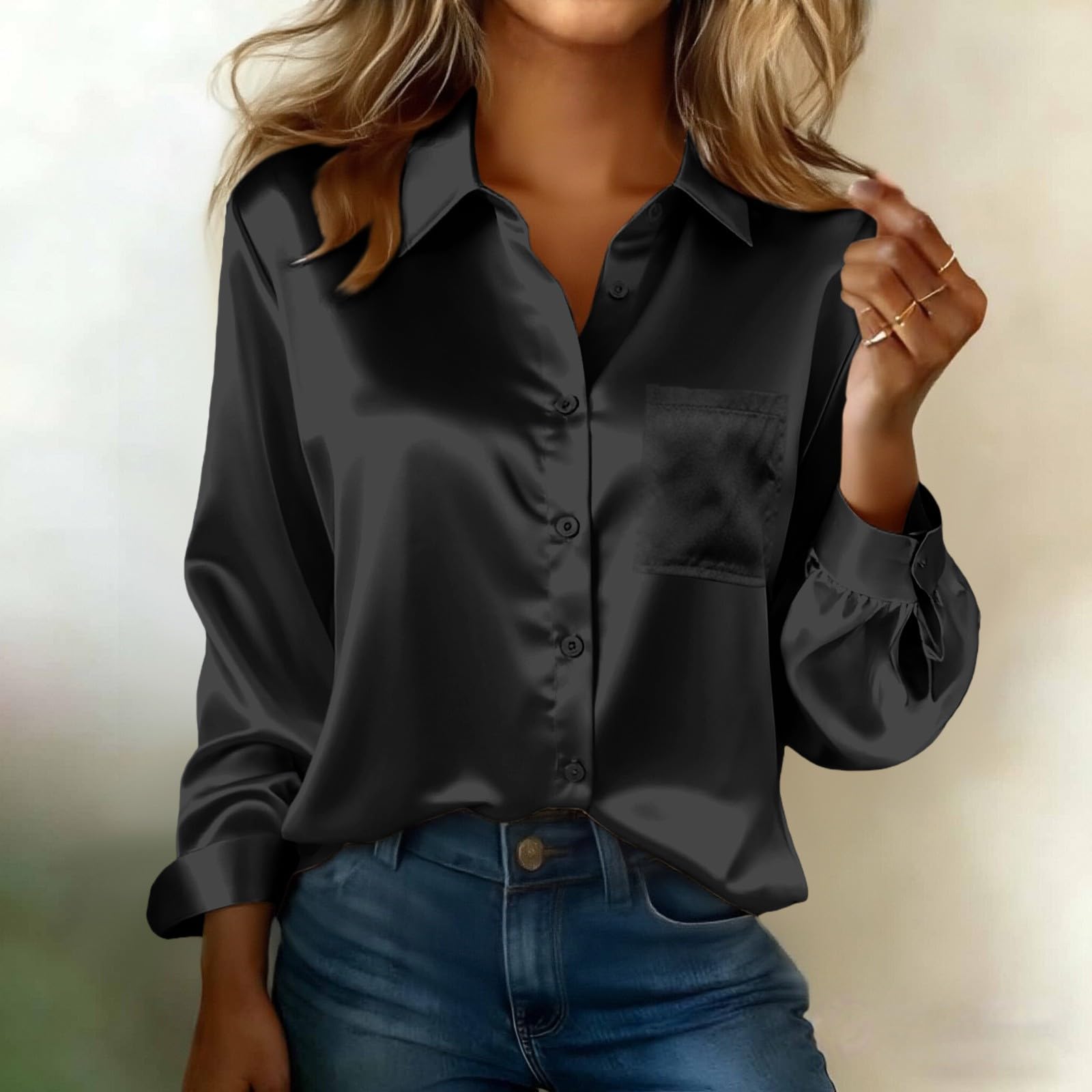 

Женская асимметричная рубашка с длинными рукавами и воротником L чёрный