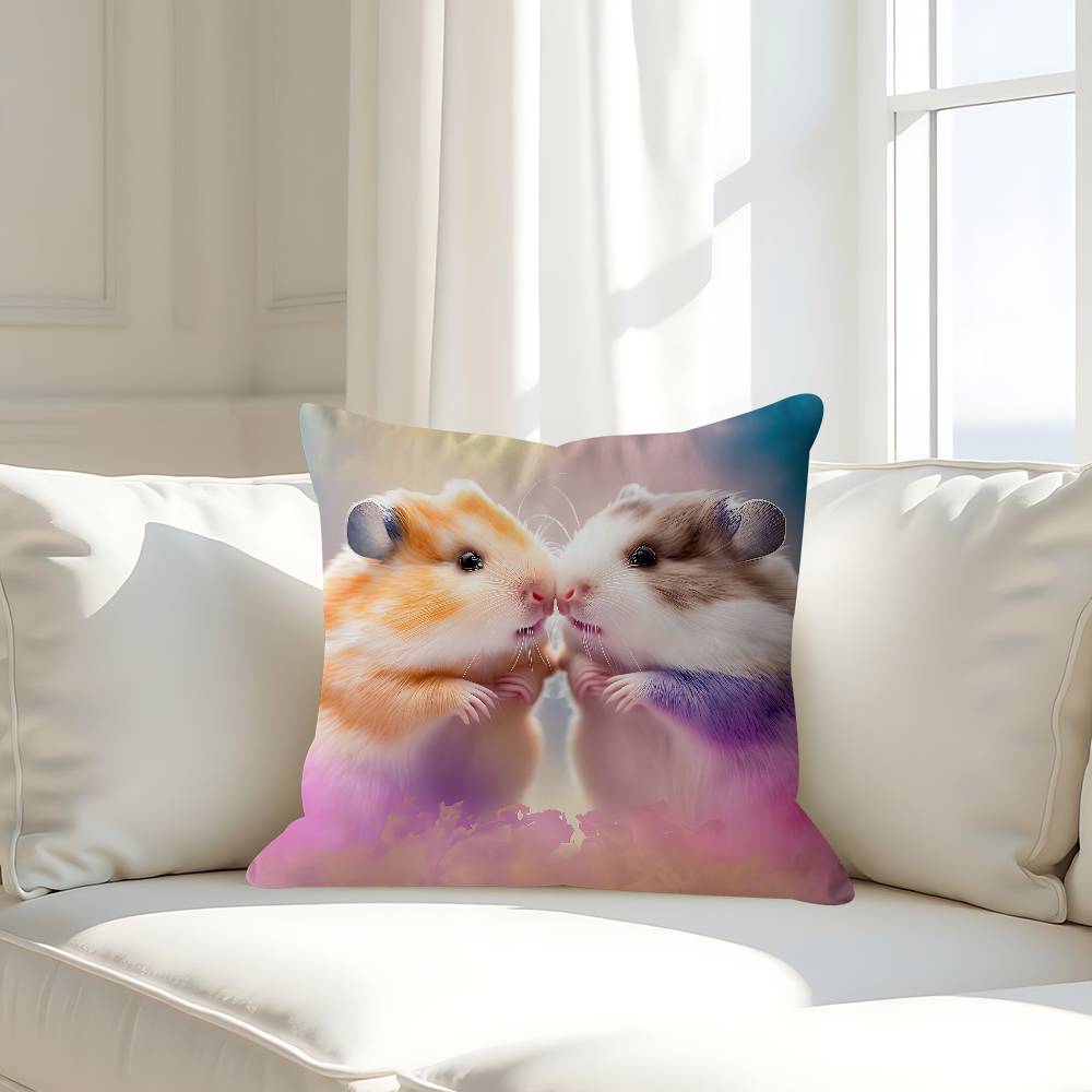 Cute Hamster Pillow Covers Cartoon Sofa Decorative Home Double-sided Printing Short Plush Cute Cushion Cover