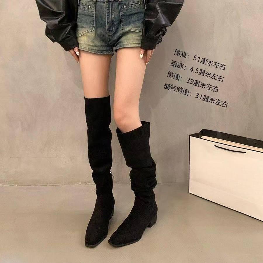 

Thick Heel Over Knee Boots Skinny Long Knight Boots Women s Shoes Summer New Suede Khaki Pile Boots Boots Long Boots 40 чорний