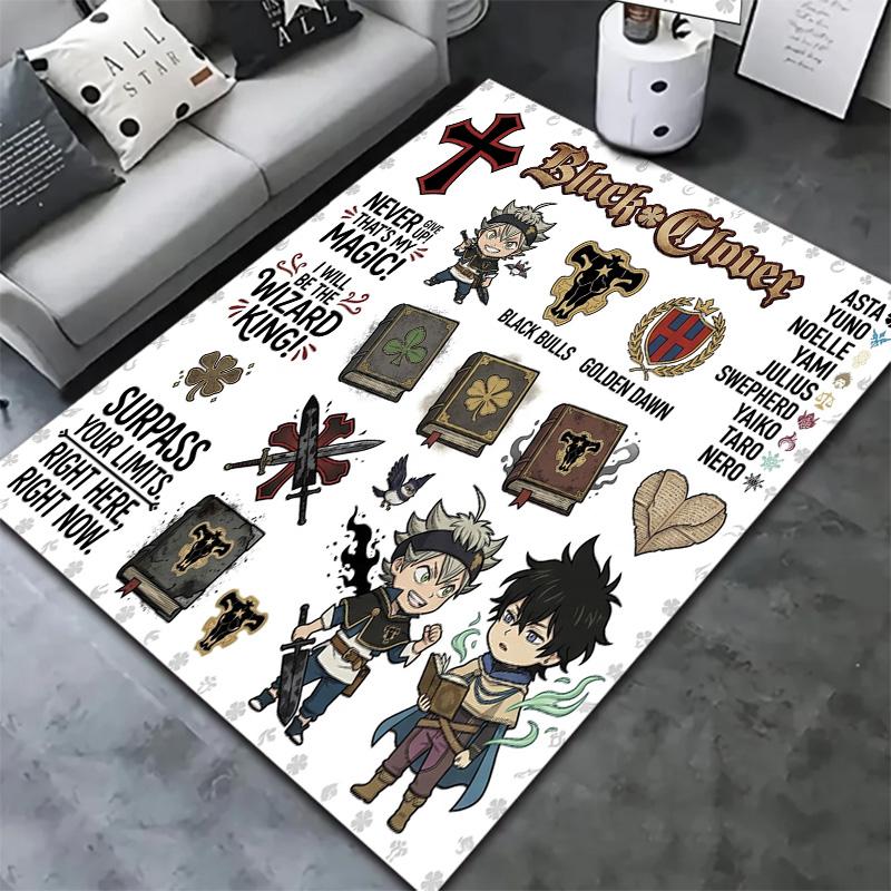 Black Clover Carpet Rug For Living Room Bedroom Home Sofa Decoration Kids Play Nonslip Floor Mat