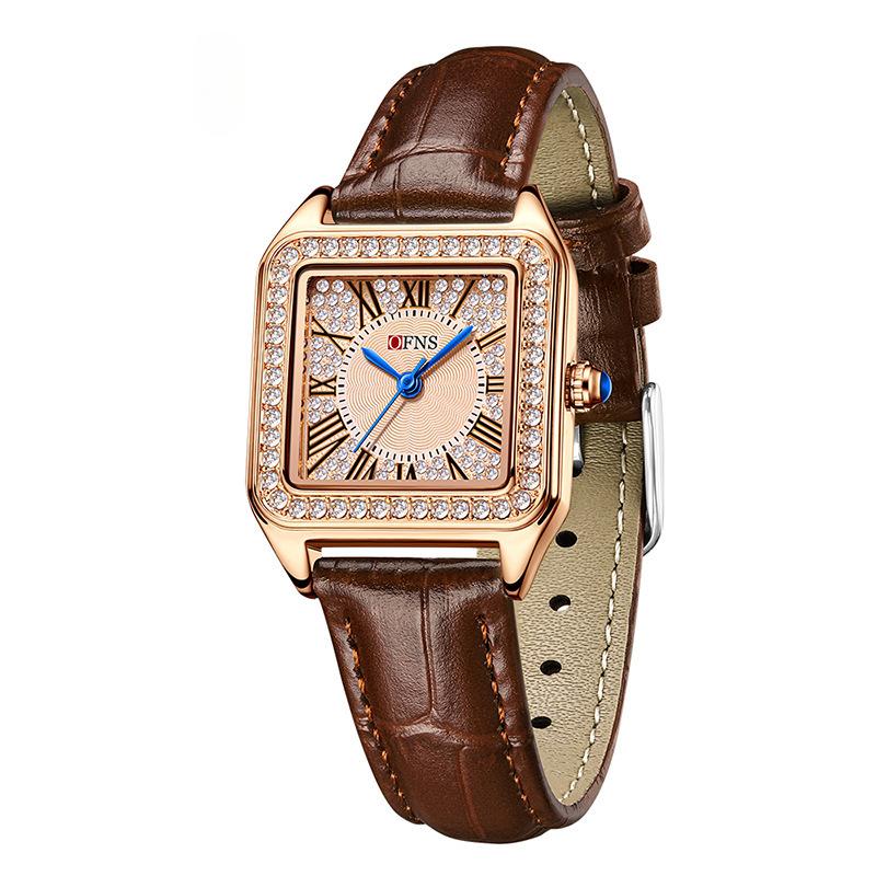 Quartz Watch, Light Luxury and Fashionable Square Roman Scale Set with Diamond English Watch Waterproof Ladies Watch