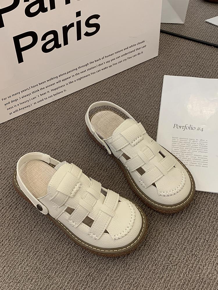 Two wear hollowed-out bag head sandals women's new literary hole hole thick-soled Mori half slippers summer wear