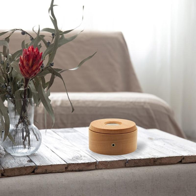 USB Operated Decorative Light Base Featuring 7 Chromatic Modes for Showcasing Glass Craft In Secure Wood Housing