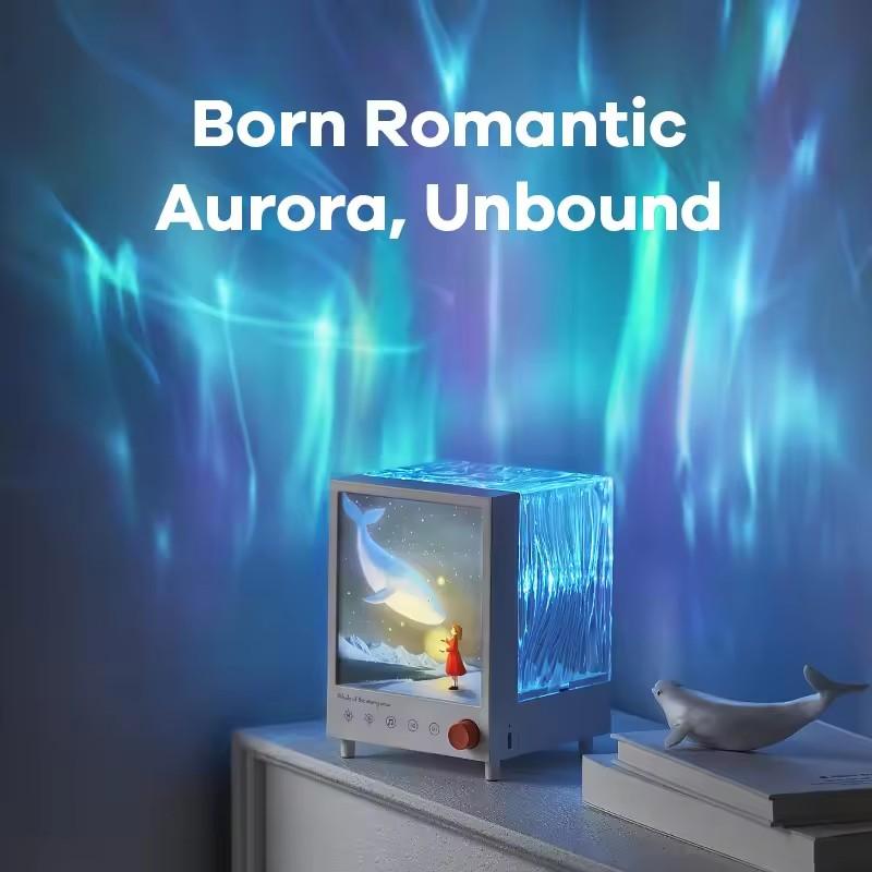 Aurora Box Projektor Nachtlicht Bluetooth Umgebungslicht mit Weißem Rauschen Stufenloses Dimmen Nachttischlampe für Schlafzimmerdeko