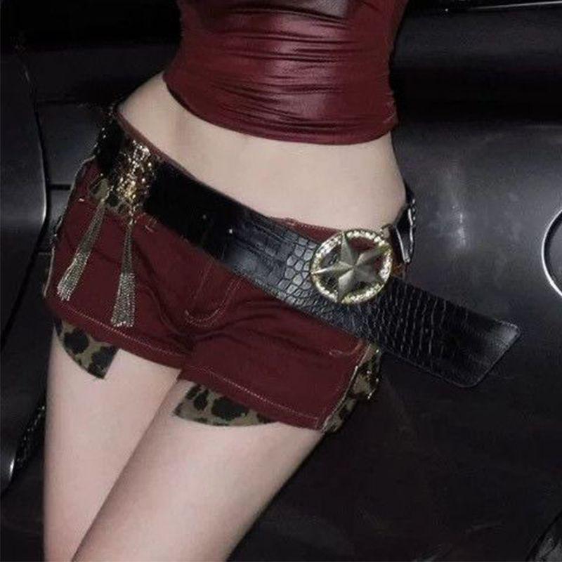 American Y2K Spicy Girl Low-Rise Denim Shorts: Women's Hip-Hugging, Stretchy, Sexy Wide-Leg Hot Pants