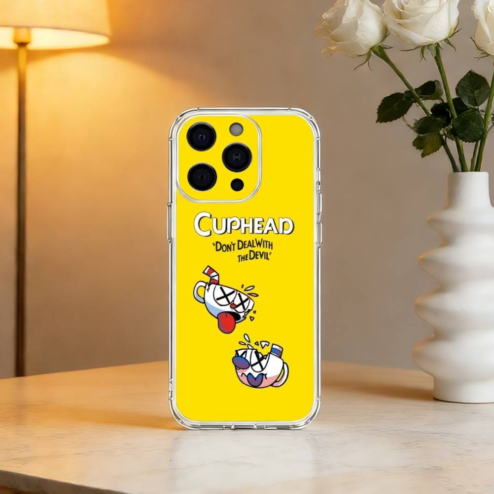 Cute CupHead And MugMan Phone Case For iPhone 17 16 15 14 13 12 11 Mini Pro Max Plus Transparent Cover