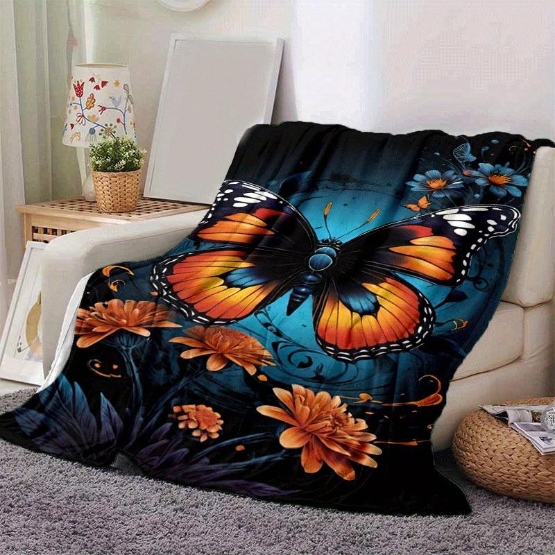 1pc Butterfly Printing Lightweight Flannel Blanket, Comfortable and Warm Blanket, for Camping Sofa Bed and Couch Office, Suitable for Gift Bl