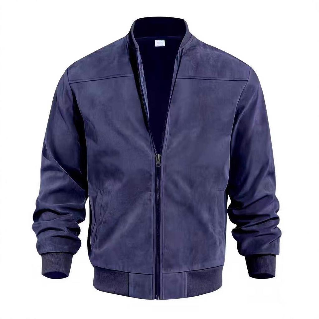 Men's Suede Zip Jacket - Casual Retro Long Sleeve Cardigan Coat