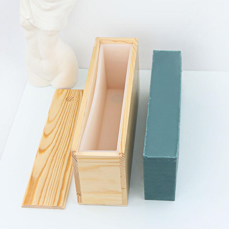 1200ml Silikon Seifenform Rechteckig Holzbox Mit Deckel DIY Kuchen Toast Brot Backzubehör Handwerk Seifenherstellung Form Gussform