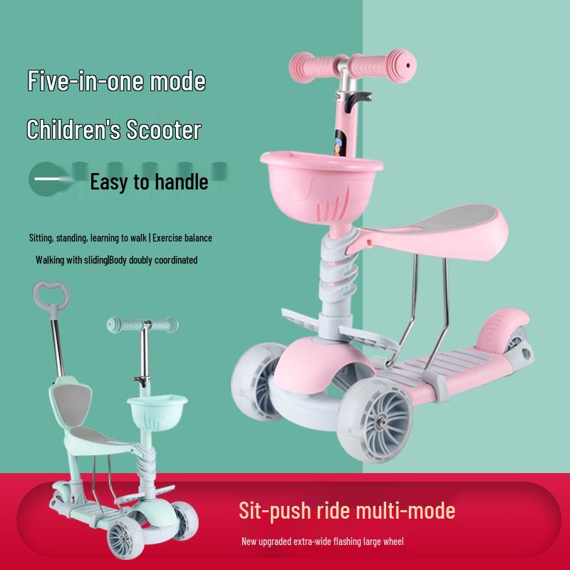3-in-1 Kids' Scooter for Ages 2-6: Convertible Seat, Flashing Wheels, Three-Wheel Wiggle Board.